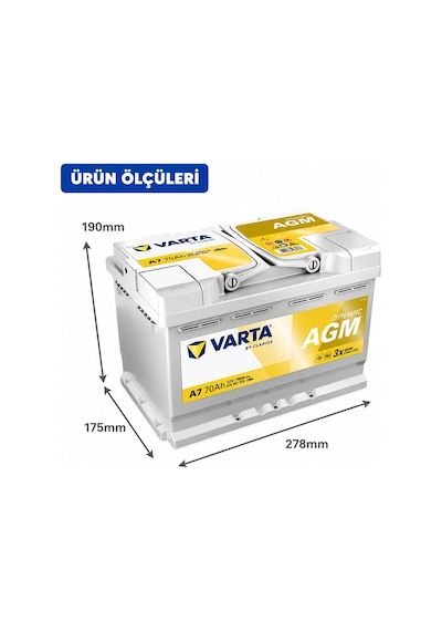Varta A7 AGM 70 Amper 70Ah 12V 760A Start Stop Akü 2026 Yeni Üretim