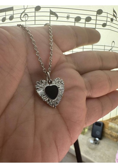 Siyah Taşlı Kalp Figürlü Kadın Kolye Gotik Zarafet, 60 Cm Zincirli Çok renkli