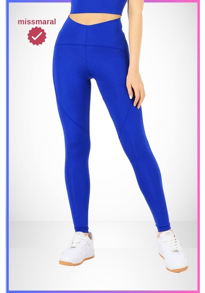 Missmaral Slim Fit Tayt Yüksek Bel Toparlayıcı Saks Mavi Spor Model Flatlock Dikiş Detaylı Oslo 1090 Mavi