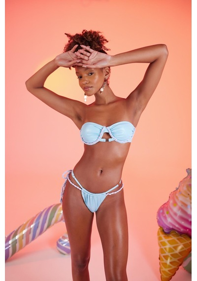 Holly Lolly Özel Yapım Parlak Kumaşlı Premium Mia Bikini Altı Mavi
