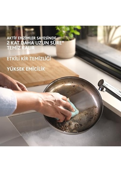 Vileda Pro Clean Aktif Enzimli Düz Sünger, 3 Lü Paket Açık Indigo