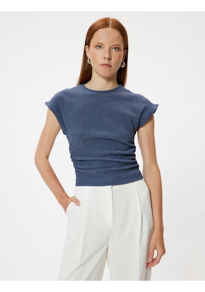 Koton Dokulu Kap Kol Tişört Bisiklet Yaka Slim Fit Lacivert 5wak50071ek Lacivert