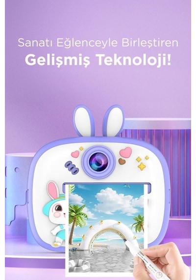 Torima Trm-cmr18 Mavi Dijital Video Fotoğraf Çocuk Kamerası Anlık Termal Resim Kağıt Baskılı Yazıcı