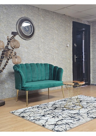 Zafir İkili Papatya Çay Seti Koltuk Gold Sivriltme Ayak, Balkon, Salon, Ofis, Koltuk Takımı, İkili Berjer Yeşil