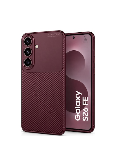 Samsung Galaxy S26 Fe Uyumlu Kılıf Karbon Tasarım Kamera Korumalı Silikon Telefon Kılıfı Kapak Bordo