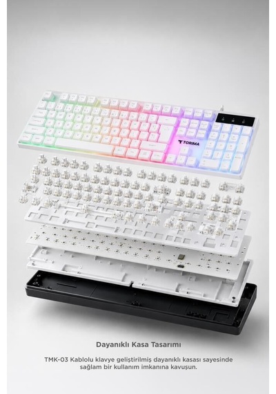 Aydınlatmalı Oyun Odası Oyuncu Rgb Işıklı Kablolu Q Klavye Ve Mouse Seti Tmk03 Beyaz