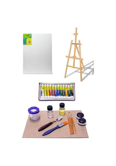 Kayın Şövale Metal Spatül Daler Rowney Simply Yağlı Boya 12'li Yağlı Boya Seti