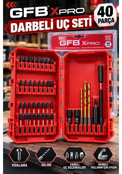 Gfb Xpro 40 Parça Darbeli Tornavida Ucu Ve Matkap Ucu Seti Kapsamlı Vidalama & Delme Seti