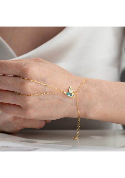 Vaoov 925 Ayar Gümüş Mavi Taşlı Arı Kuşu Şahmeran Bileklik Gold