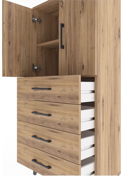 Arges Dolap 2 Raflı 4 Çekmeceli 2 Kapaklı 60x30x134 Çam-çam Atlas Çam