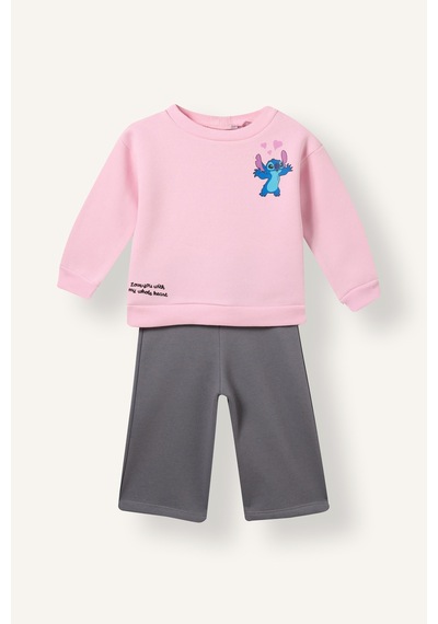 Defacto Dısney Lılo & Stıtch Kalın Sweatshirt Kumaşı 2li Takım Kız Bebek I7462a526aupn105 Pembe-pn105