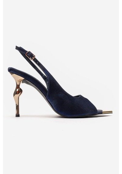 Luvishoes Amore Lacivert Saten Metal Detaylı Kadın Topuklu Ayakkabı