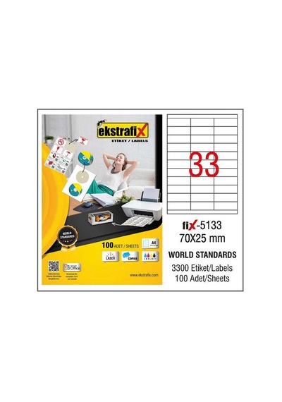 Ekstrafix Laser Etiket 100 Yp 70x25 Laser-copy-ınkjet Fix-5133 Diğer