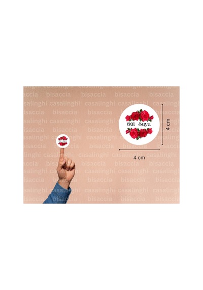 Gül Suyu Etiketi Kolonya Sticker Gül Baskılı Yuvarlak Mat Çıkartma 4 Cm 45 Adet Çok Renkli