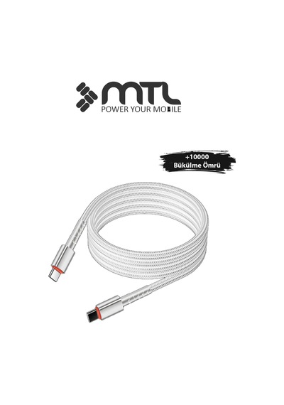 60w Pd Type-c To Type-c Örgülü Ultra Hızlı Şarj Ve Data Kablosu 1 Metre Beyaz Mt2117