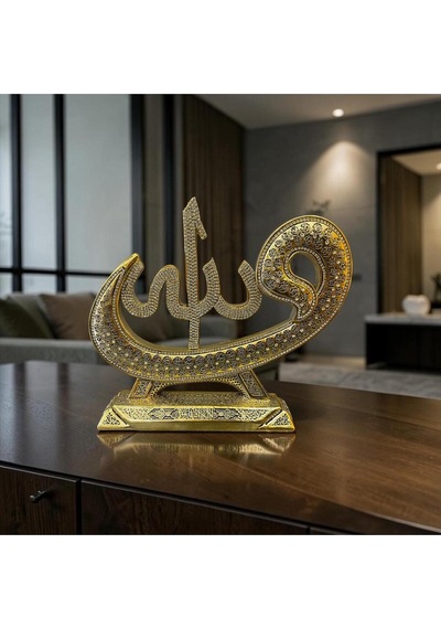 Osmanlı Motifli Allah Lafzı Biblo Altın Kaplama Taşlı Lüks Dekor