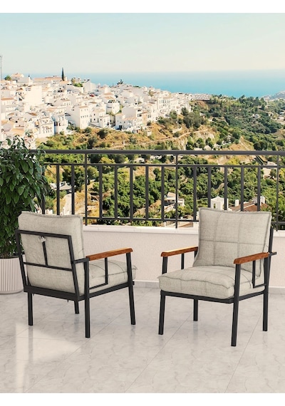 Modern Balkon, Bahçe, Cafe, Metal Koltuk, Kanepe Tekli - Krem Krem
