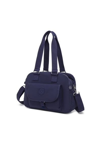 Smart Bags Orta Boy Çok Cepli Su Geçirmez Hafif Krınkıl Kumaş Kadın Omuz Çantası Lacivert