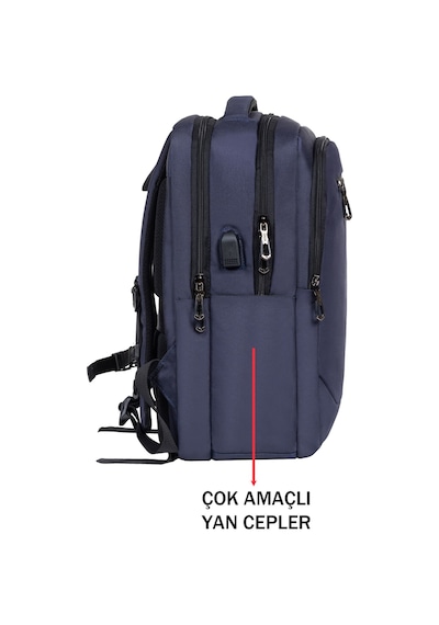 Dada Unisex Lacivert Okul Sırt Çanta Orta Boy Lise Üniversite 13,3-14 inç Usb Type-c Su Geçirmez Oxford Kumaş