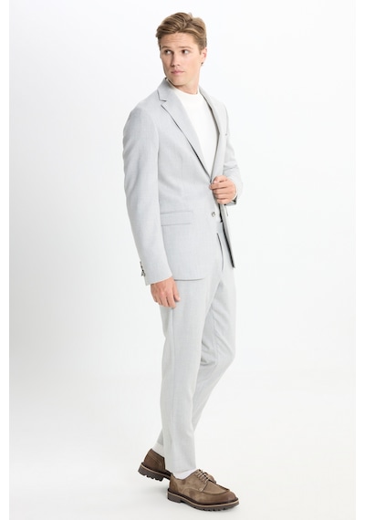 Ac&co Erkek Acık Grı Slim Fit Mono Yaka Çizgili Kapak Cepli Takım Elbise Açık Gri