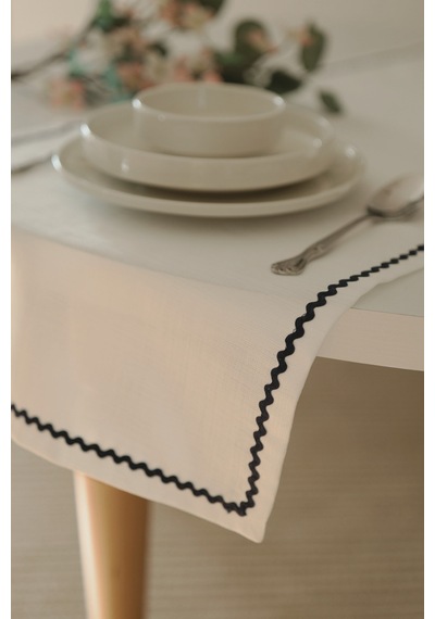 Yakacihome Ziggy Duck Keten Yıkanabilir Leke Tutmaz Lacivert Su Taşı Biyeli Runner 40x140 Cm Kahverengi