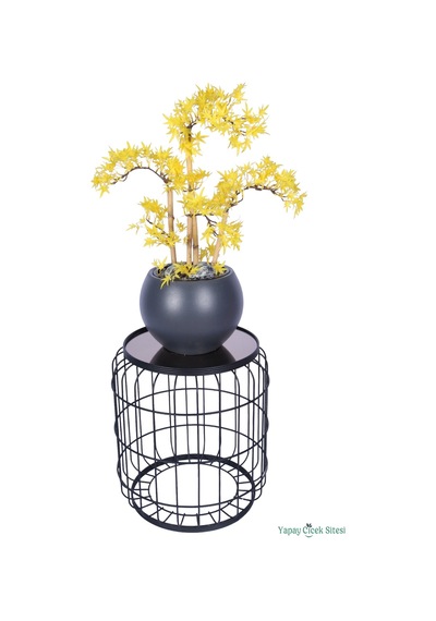 Yapay Çiçek Sitesi Antrasit Küre Saksıda Modern Minimal Tasarım Yapay Bonsai Ağacı Sarı 65 Cm