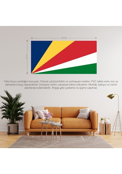 Seyşeller Ülke Bayrağı 45x22cm Duvar Tablosu Çerçevesiz Pvc Tablo