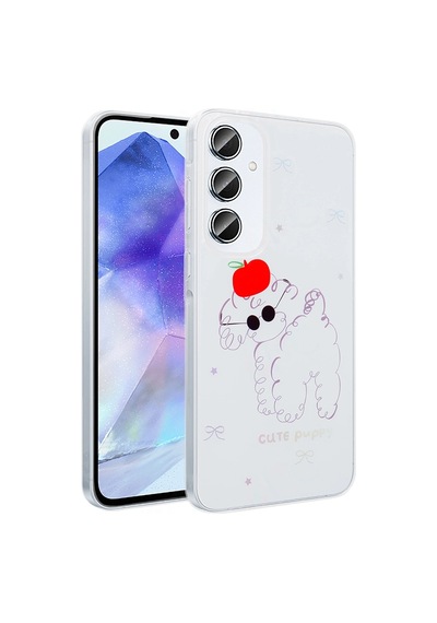 Samsung Uyumlu Galaxy A16 Kılıf Şeffaf Figürlü Zore Folk Sert Kapak Sevimli Köpek
