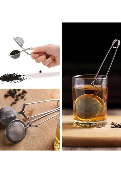 Bas Bırak Bitki Çayı Ihlamur Demleme Süzme Süzgeci Maşalı Metal Gri Diğer