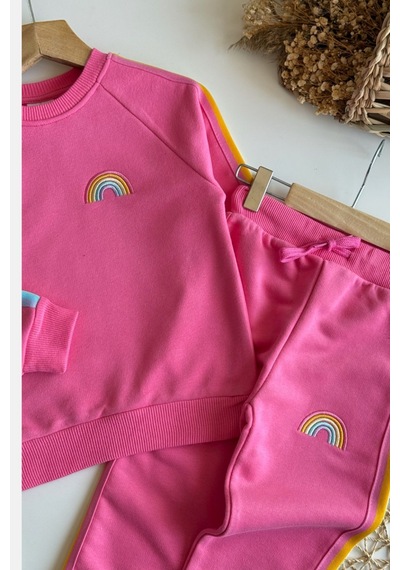 Noble Kids Kız Çocuk Gökkuşağı Nakışlı Eşofman Takım Pembe