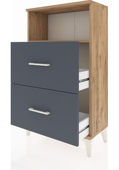 Arges Komodin Tek Raflı 2 Çekmeceli 60x30x106 Çam-antrasit Atlas Çam