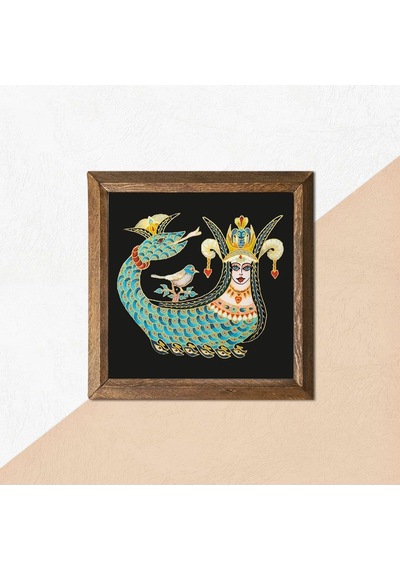 Şahmeran Taş Duvar Tablosu - Ahşap Çerçeveli Taş Tablo - 25x25 Cm - Dekoratif Duvar Sanatı - Modern Ev Ve Ofis Duvar Dekoru W1-08