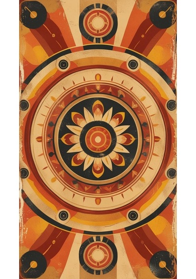Bohem Tablo Dairesel Simetri Geometrik Sıcak Renkler Vintage Bohem Duvar Sanatı Çerçevesiz Poster