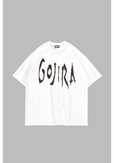 Flood Of Style Gojira Baskılı Oversize Unisex Beyaz Çok Renkli