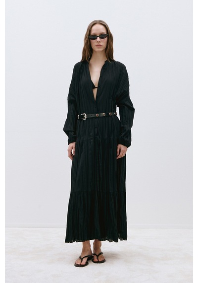 Suud Collection Siyah Muse Düğmeli Maxi Elbise