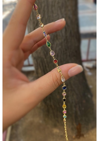 Gümüş Altın Kaplama Renkli Taşlı Bileklik Cm56e232 Diğer