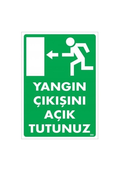 Yangın Çıkışını Açık Tutunuz Sol Uyarı Levhası 25x35 Kod:890 - Zmff-286601
