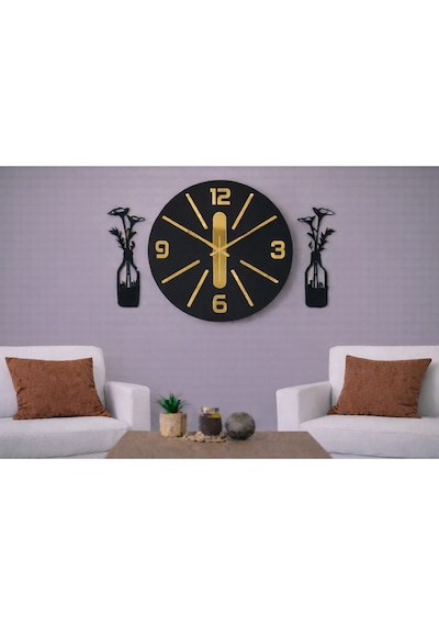 Duvar Saati Altın Pleksi Detaylı Şık 40 Cm Çiçekler 30 Cm No1026 Çok Renkli