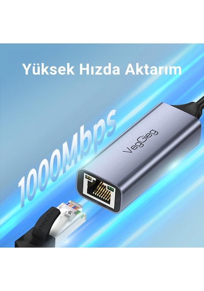 Veggieg Type-c 1000mbps Gigabit Ethernet Adaptörü Pc, Mac, Konsol, Tv Box Uyumlu