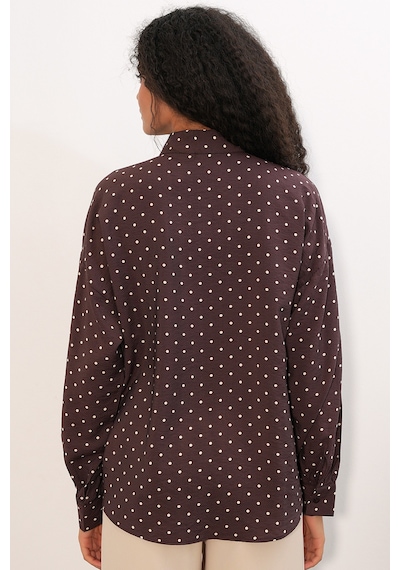 Bigdart Kadın Oversize Puantiyeli Gömlek 20392 - Kahverengi