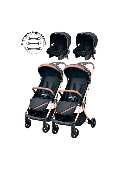 Joell Kabin Boy Ayrılıp Birleşebilen Travel Sistem İkiz Bebek Arabası