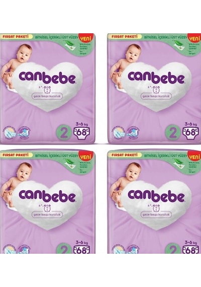 Canbebe Bebek Bezi Fırsat Paketi 2 Beden Mini 3-6 Kg 68 Li X 4 PKT.CANBEBE.060 2 Numara