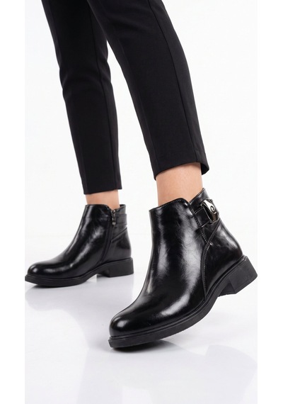 Pierre Cardin Fermuarlı Bilek Bantlı Şık Rahat Siyah Parlak Kadın Klasik Bot Pc-56080