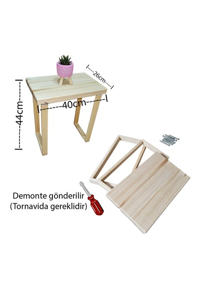 Basictable40 Doğal Ahşap Tekli Sehpa Çay Sehpası 40x26cm