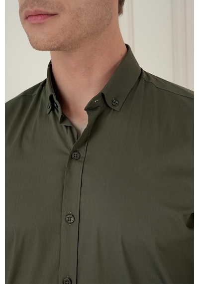 Efor Slim Fit Düğmeli Yaka Esnek Klasik Haki Gömlek Gk 746 Haki
