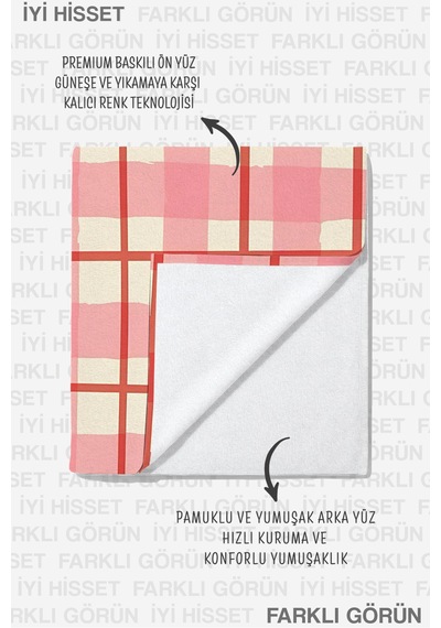 Pembe Ekose Kareli Plaj Havlusu-modern Picnic Stil Hızlı Kuruyan Mikrofiber Havlu Havuz Deniz Banyo Keten İncisi