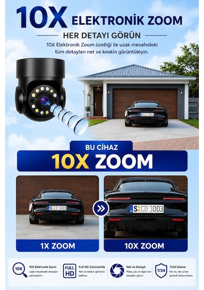 Rx113w Wifi 3 Kameralı Güvenlik Kamerası 15mp Ultra Hd Ptz Hareketli Sesli Gece Görüşlü Akıllı Kamera