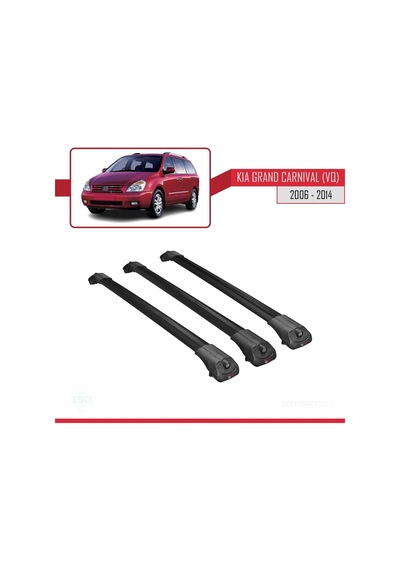 Kia Grand Carnival Vq 2006-2014 Arası İle Uyumlu Ace-1 Ara Atkı Tavan Barı Siyah 3 Adet Bar