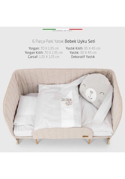 Elelelife Rabbit 6 Parça Oyun Parkı Park Yatak Bebek Uyku Seti Gri