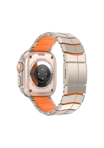 Watch 44mm Uyumlu Mohseven İwatch Titancore No.1 Metal Kordon Titanyum - Turuncu
